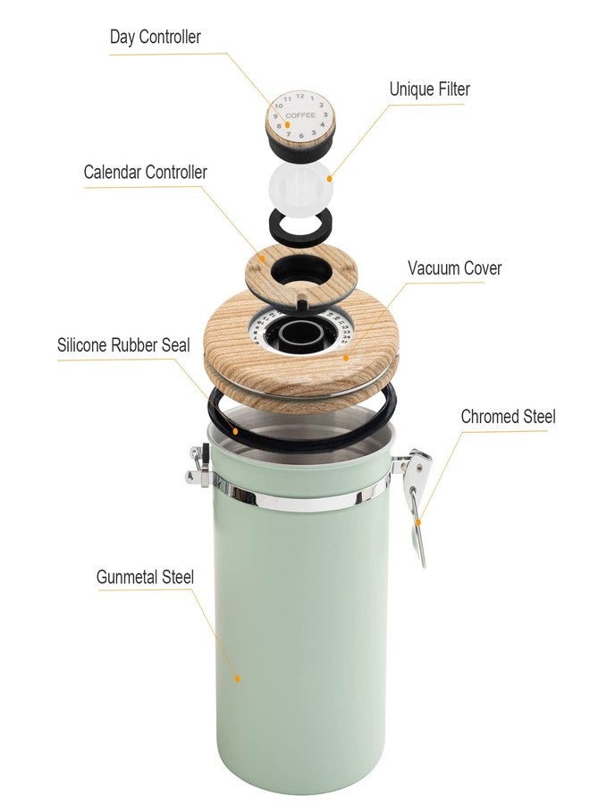 TEDSWAIT Coffee Canisters Airtight Coffee Bean Storage Container Kitchen Stainless Steel Food Storage Container with Scoop Date Tracker & CO2 Valve 61Fl Oz (Green) - Image 2